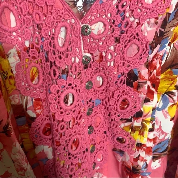 ROAMAN'S Juliet Lace Bigshirt Long Shirt Blouse Multicolor Floral Print Pink 12W - Picture 6 of 10
